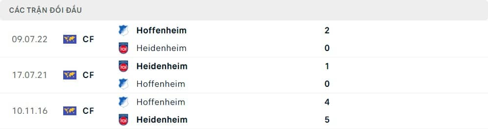 Thành tích đối đầu của 1. FC Heidenheim vs TSG Hoffenheim